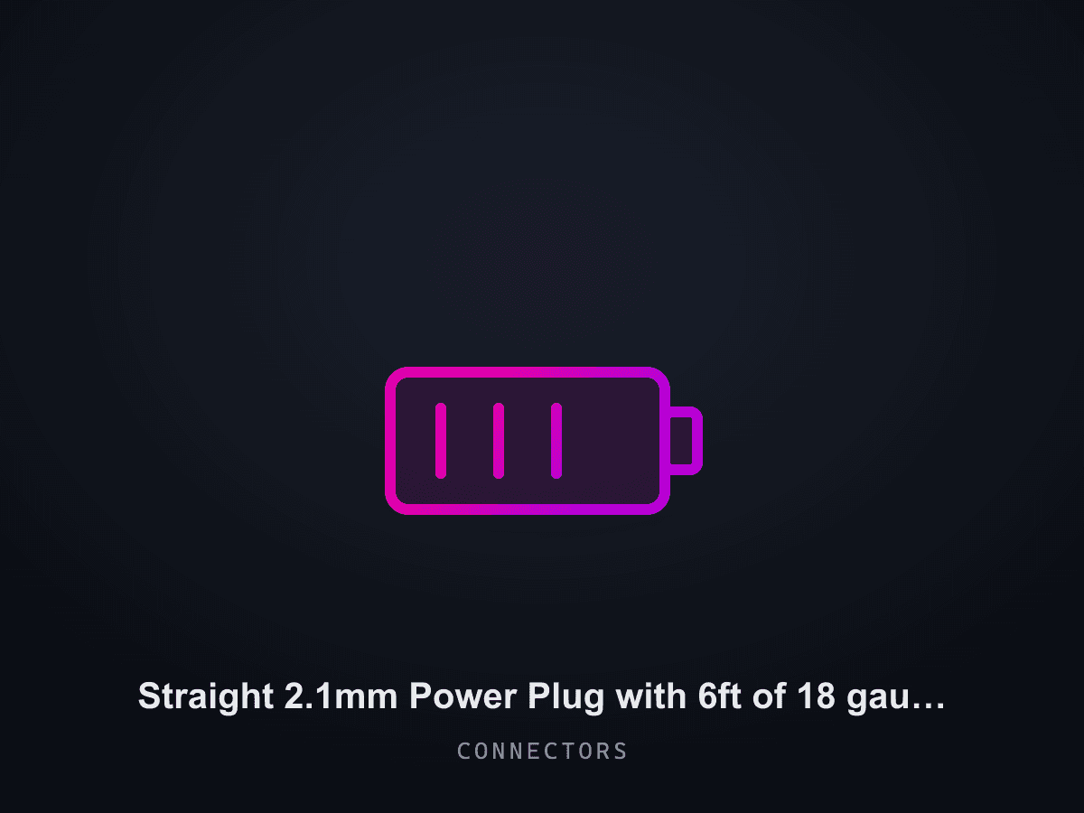 Straight 2.1mm Power Plug with 6ft of 18 gauge wire